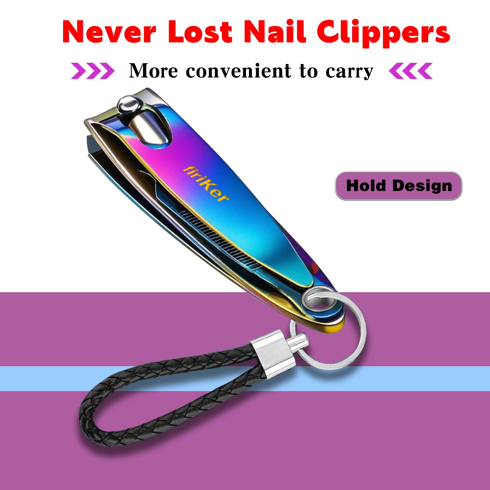 Firiker portable nail clippers with keychain holes for travel convenience
