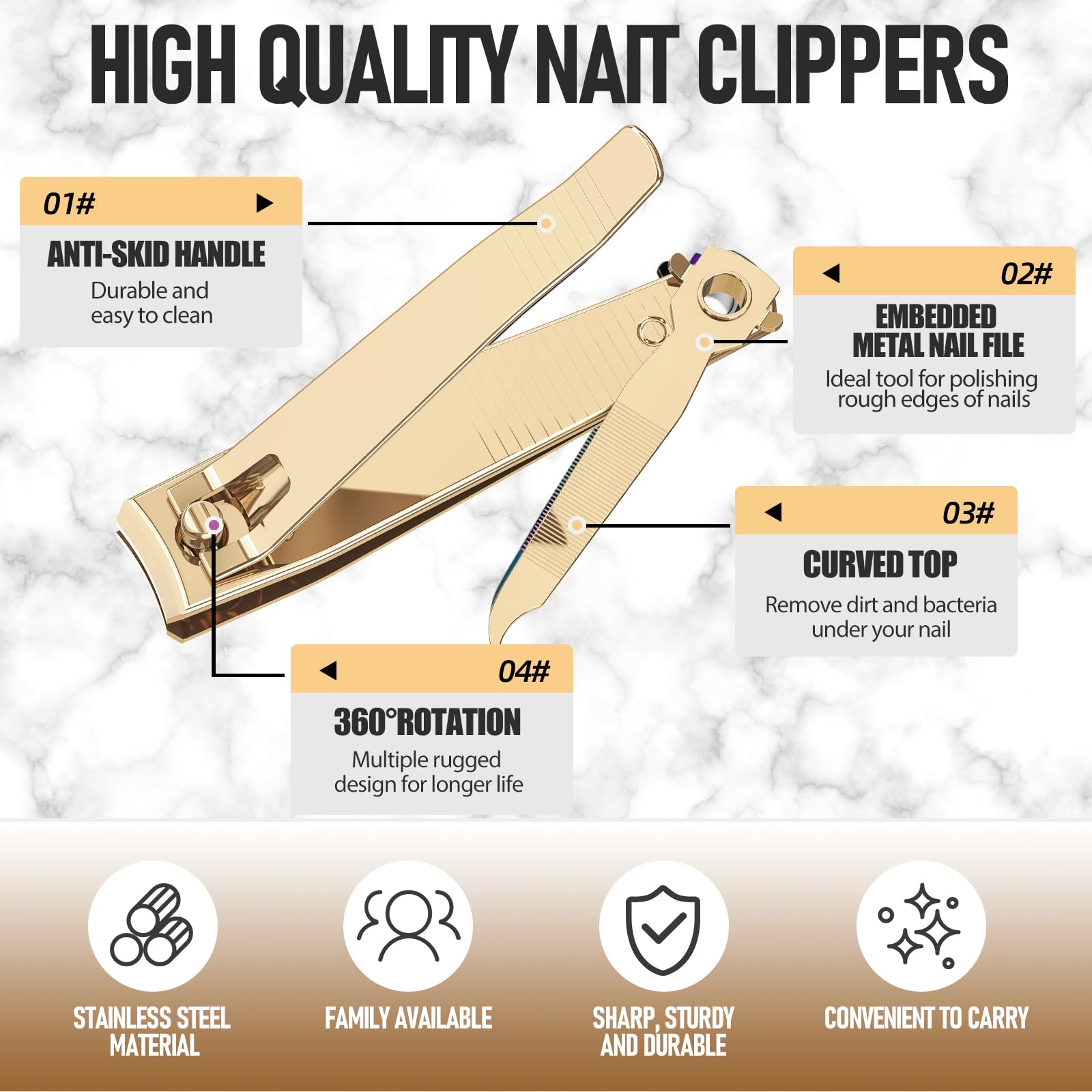 FiriKer small fingernail clipper in gold designed for nails and portability.