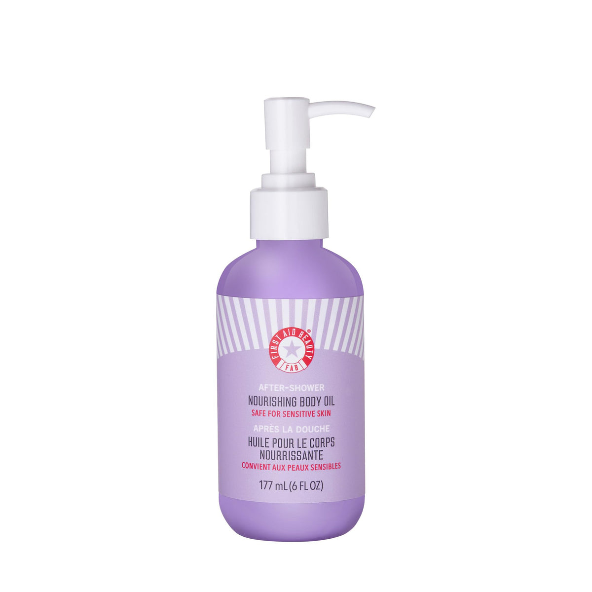 First Aid Beauty After-Shower Nourishing Body Oil bottle hydrates and locks in moisture.