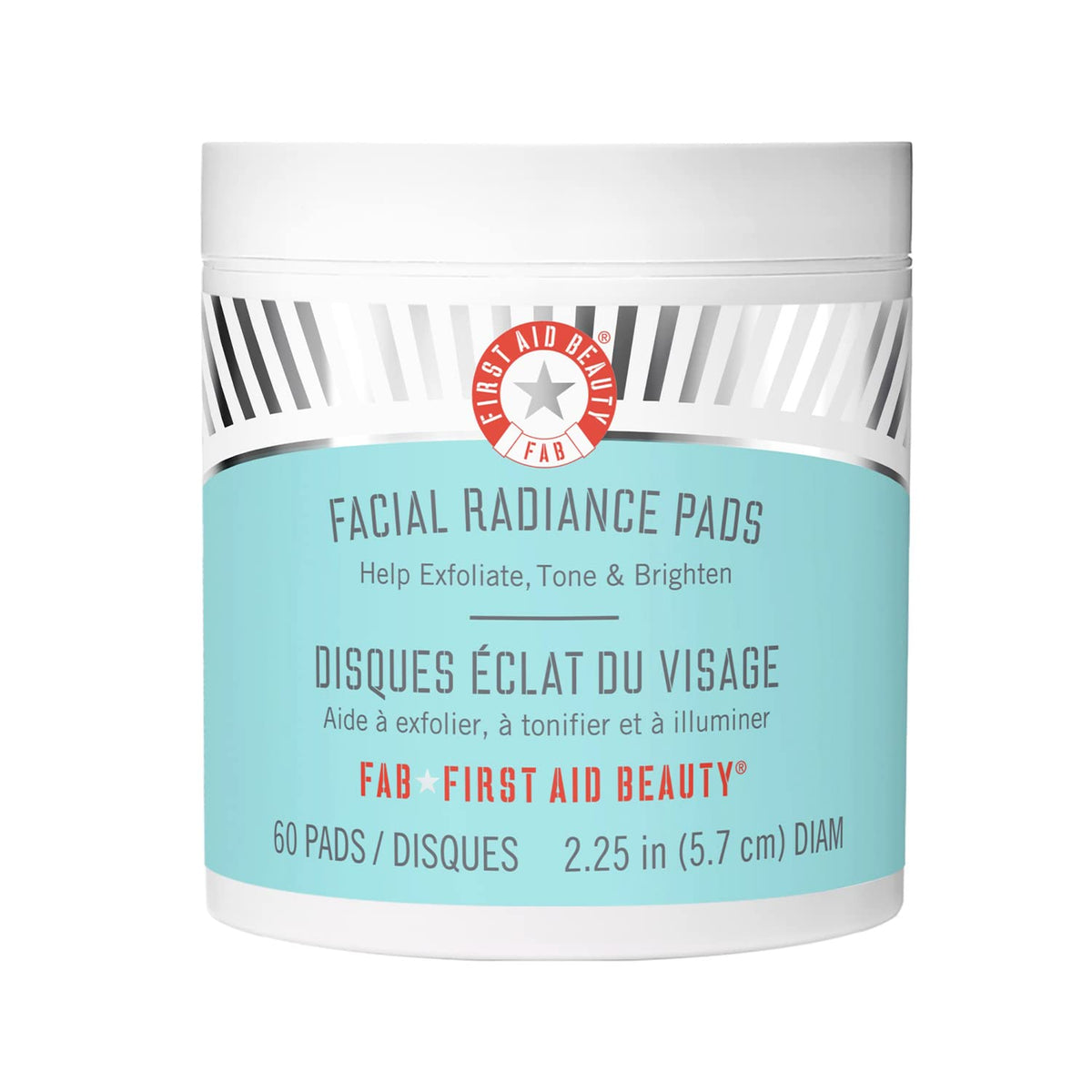 First Aid Beauty Facial Radiance Pads daily-use container for gentle exfoliation and even tone.