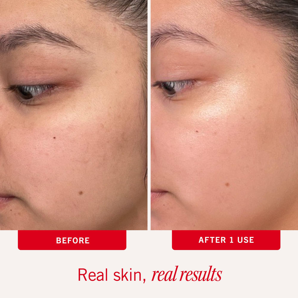First Aid Beauty facial radiance pads in use showing even tone after cleansing.