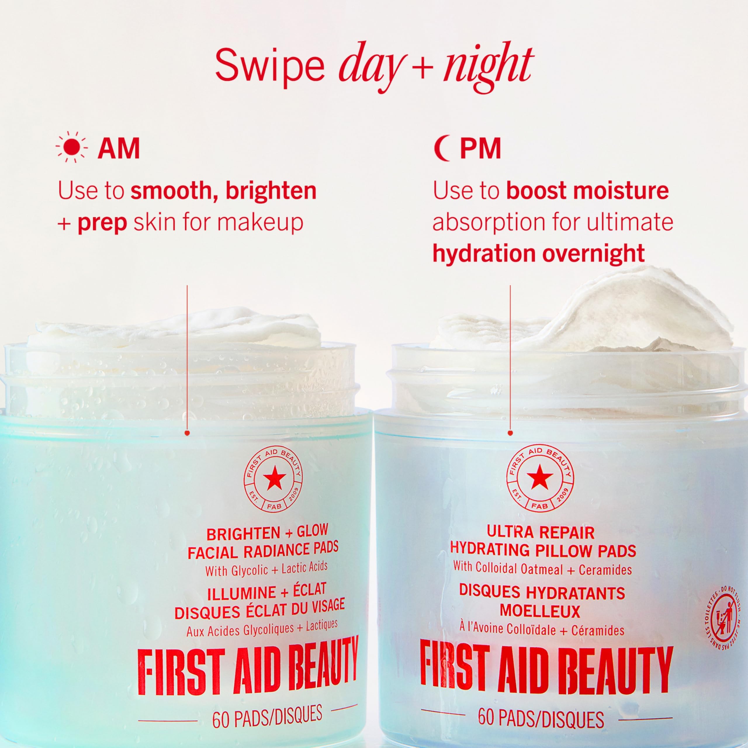 First Aid Beauty facial radiance pads prep skin for makeup application after cleansing.