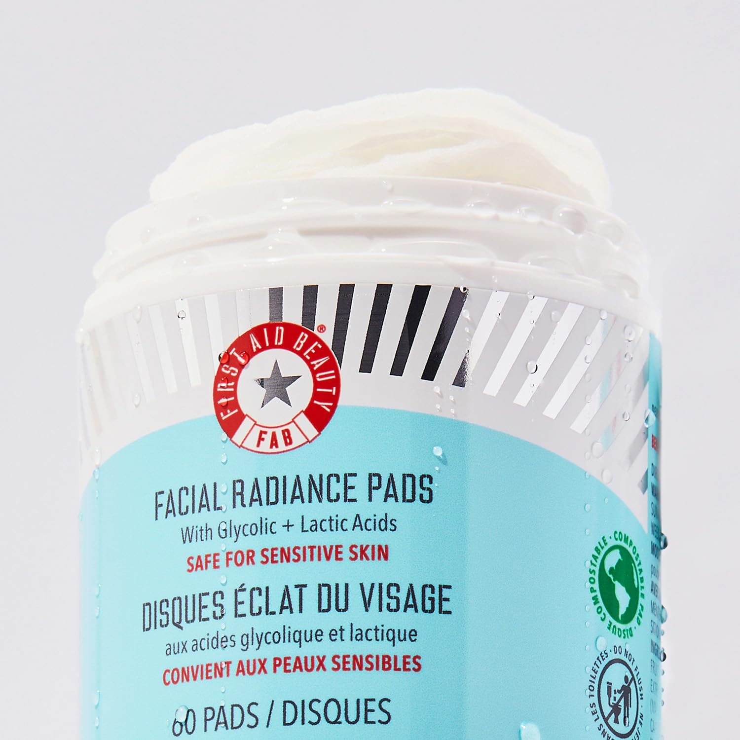 First Aid Beauty Facial Radiance Pads on vanity ready for morning routine