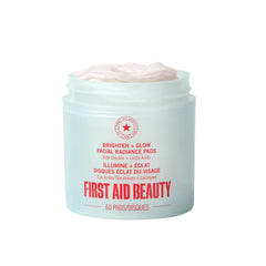 First Aid Beauty facial radiance pads packaging front showing compostable materials for daily exfoliation.