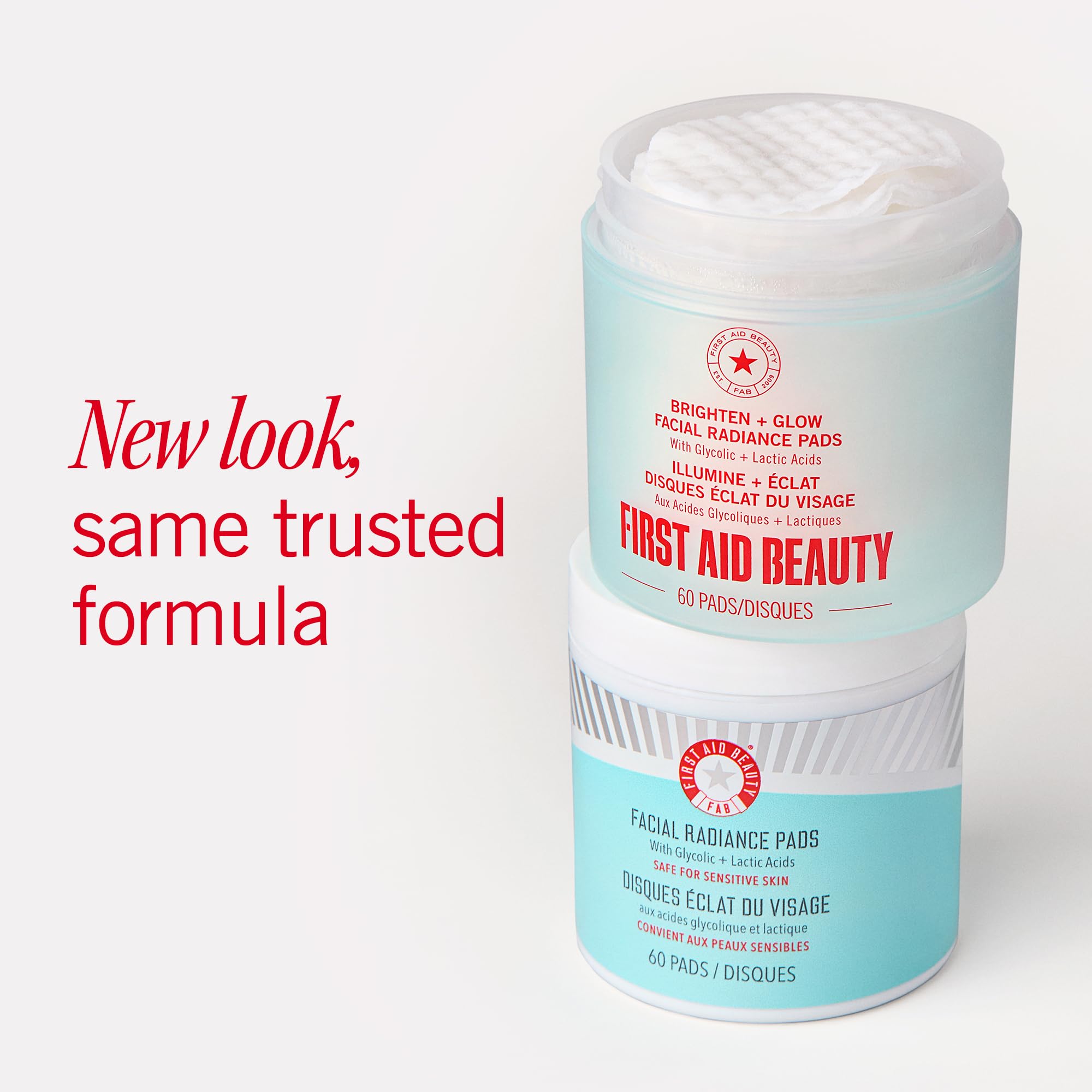 First Aid Beauty facial radiance pads close-up texture of pad for gentle exfoliation.