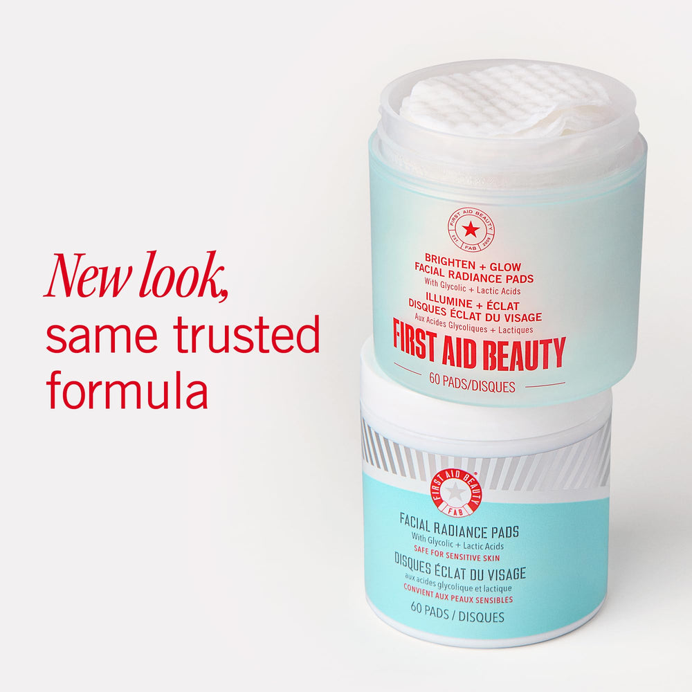 First Aid Beauty facial radiance pads close-up texture of pad for gentle exfoliation.