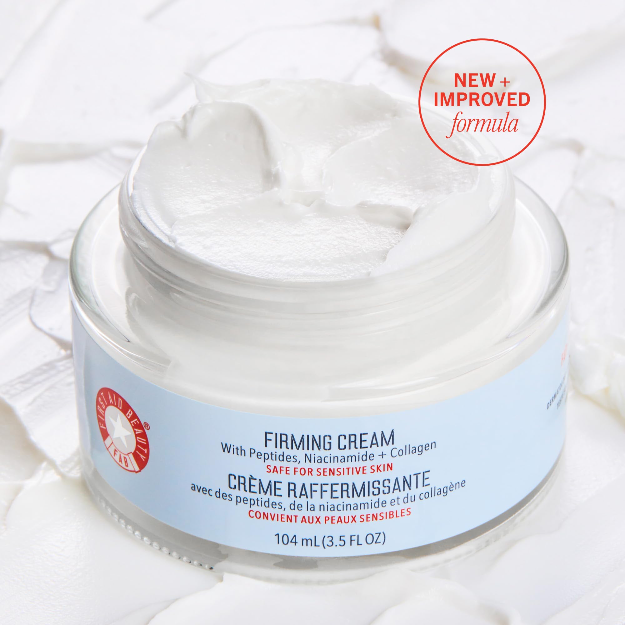 First Aid Beauty Firming Collagen Cream pump bottle ready for day and night care.