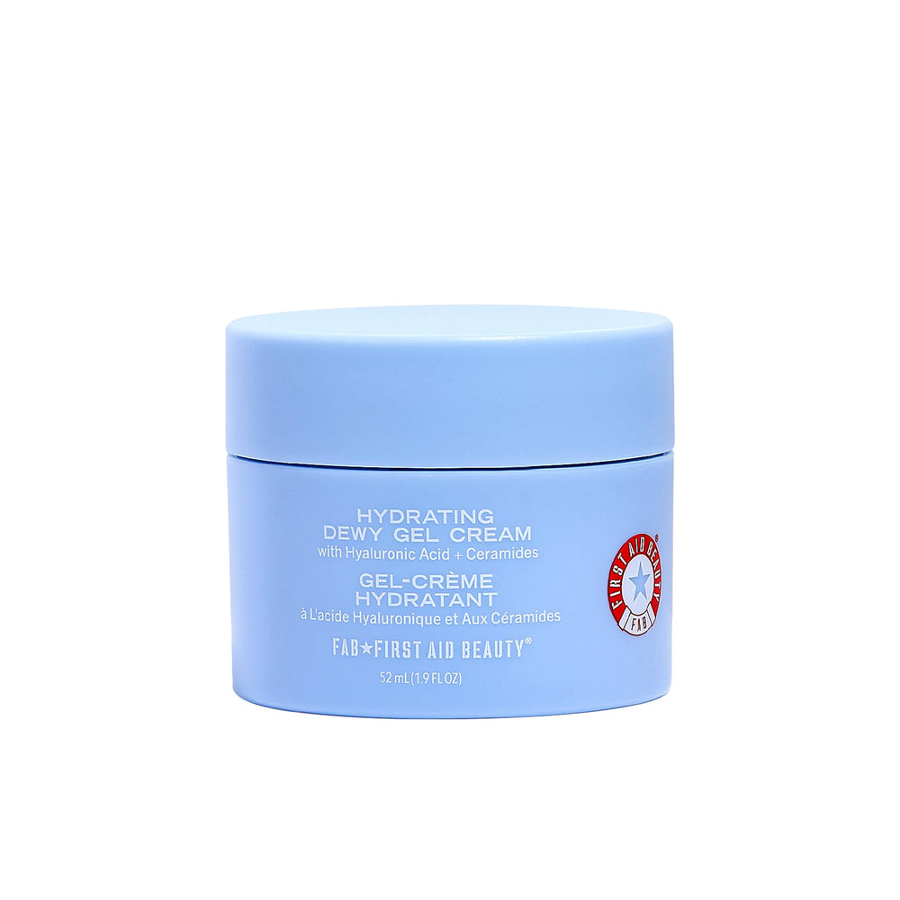 First Aid Beauty hydrating dewy gel cream front view bottle for all-day hydration.