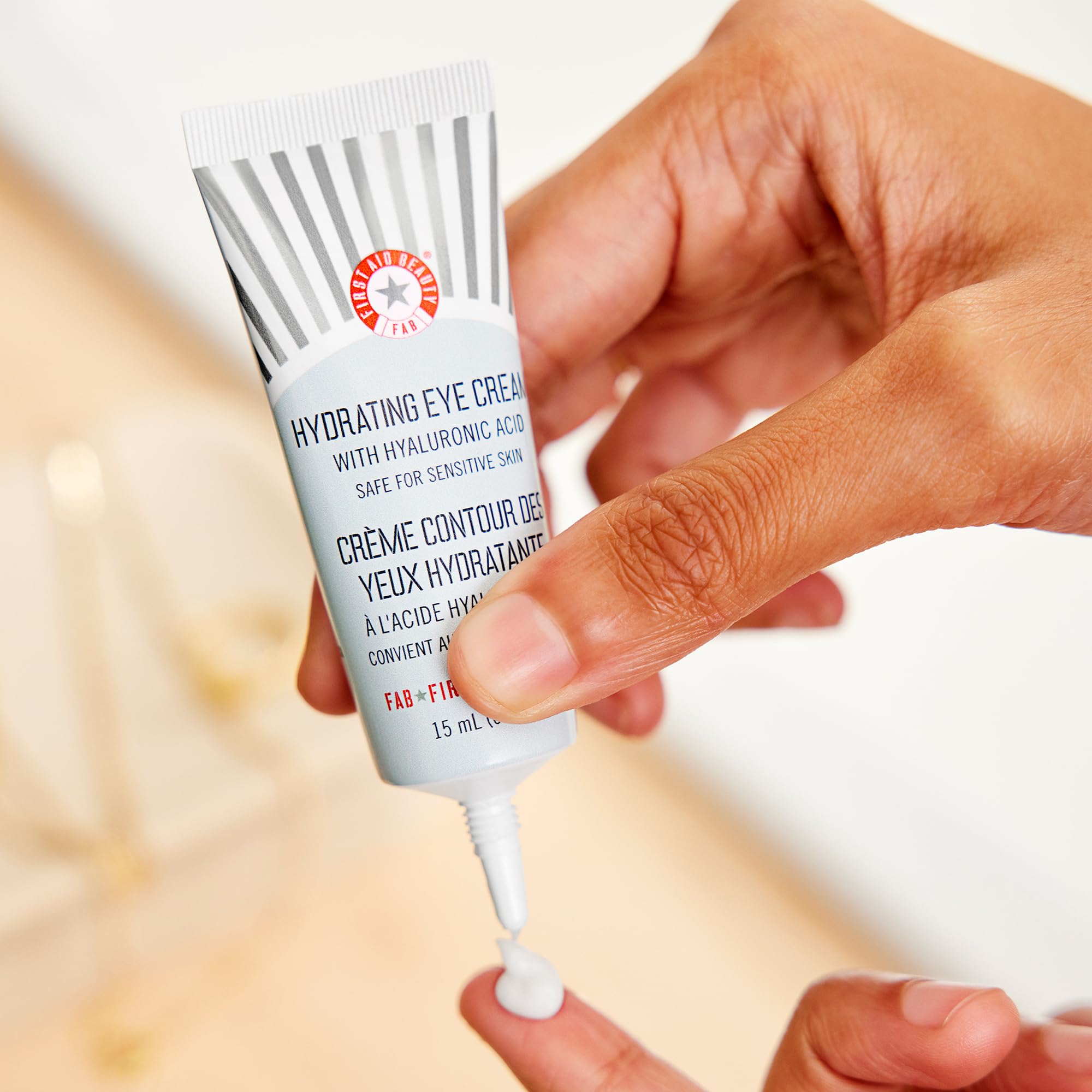 Eye cream features caffeine and cucumber extract for refreshed under-eye area