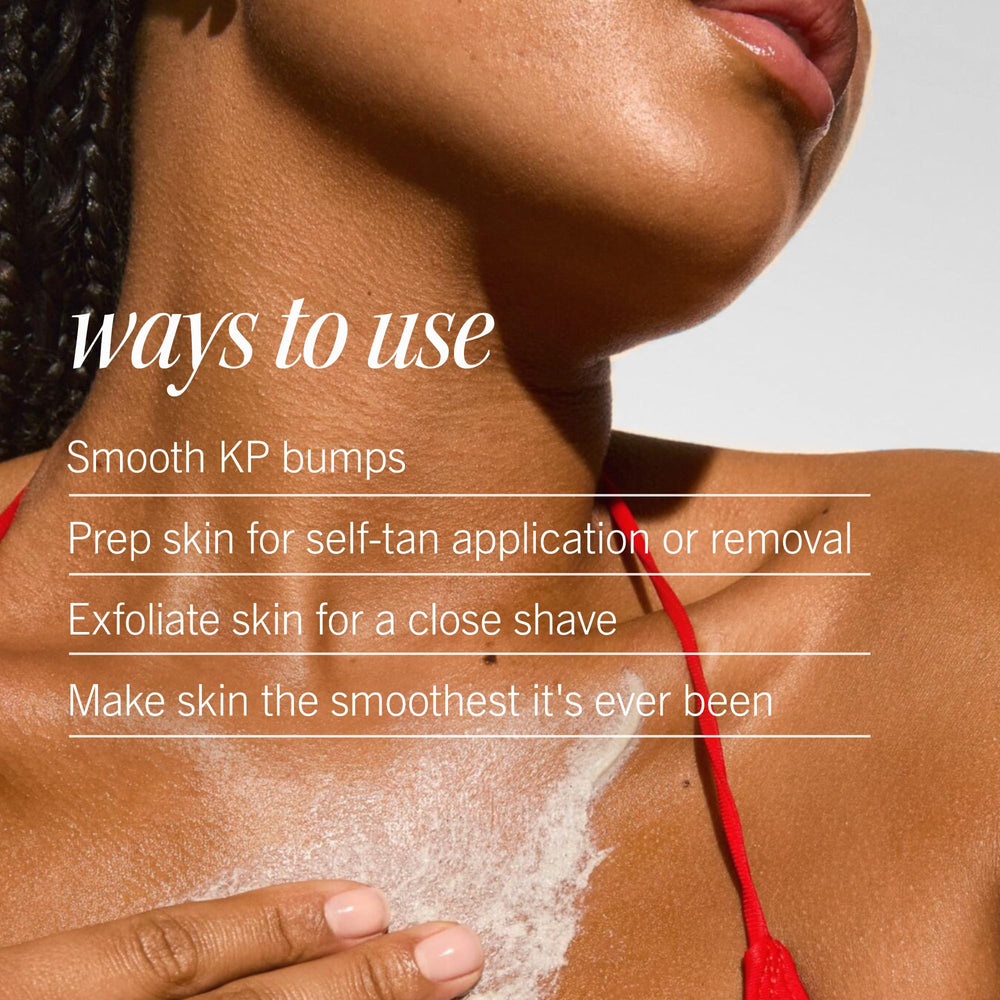First Aid Beauty KP Bump Eraser derm-tested, vegan, cruelty-free credentials on label.