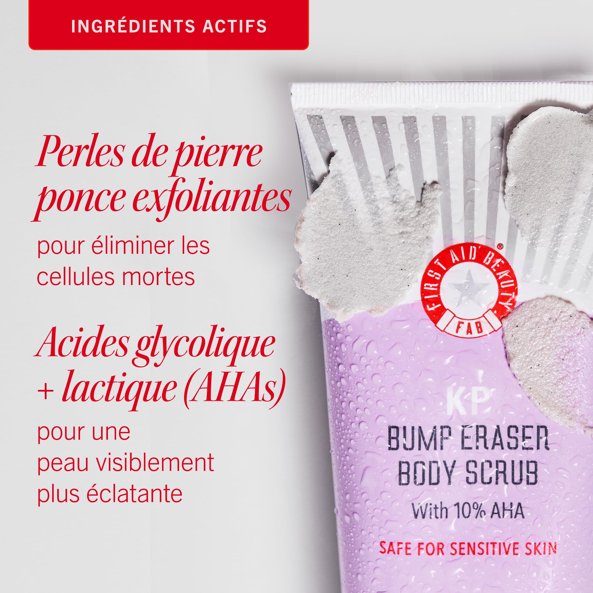 Ingredients list for First Aid Beauty KP Bump Eraser featuring 10% AHA