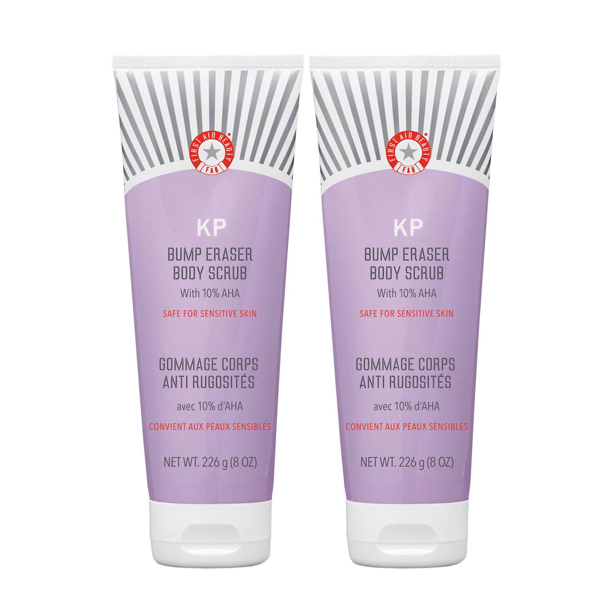 First Aid Beauty KP Bump Eraser pack shot highlights a 2-pack with gentle AHA exfoliation.