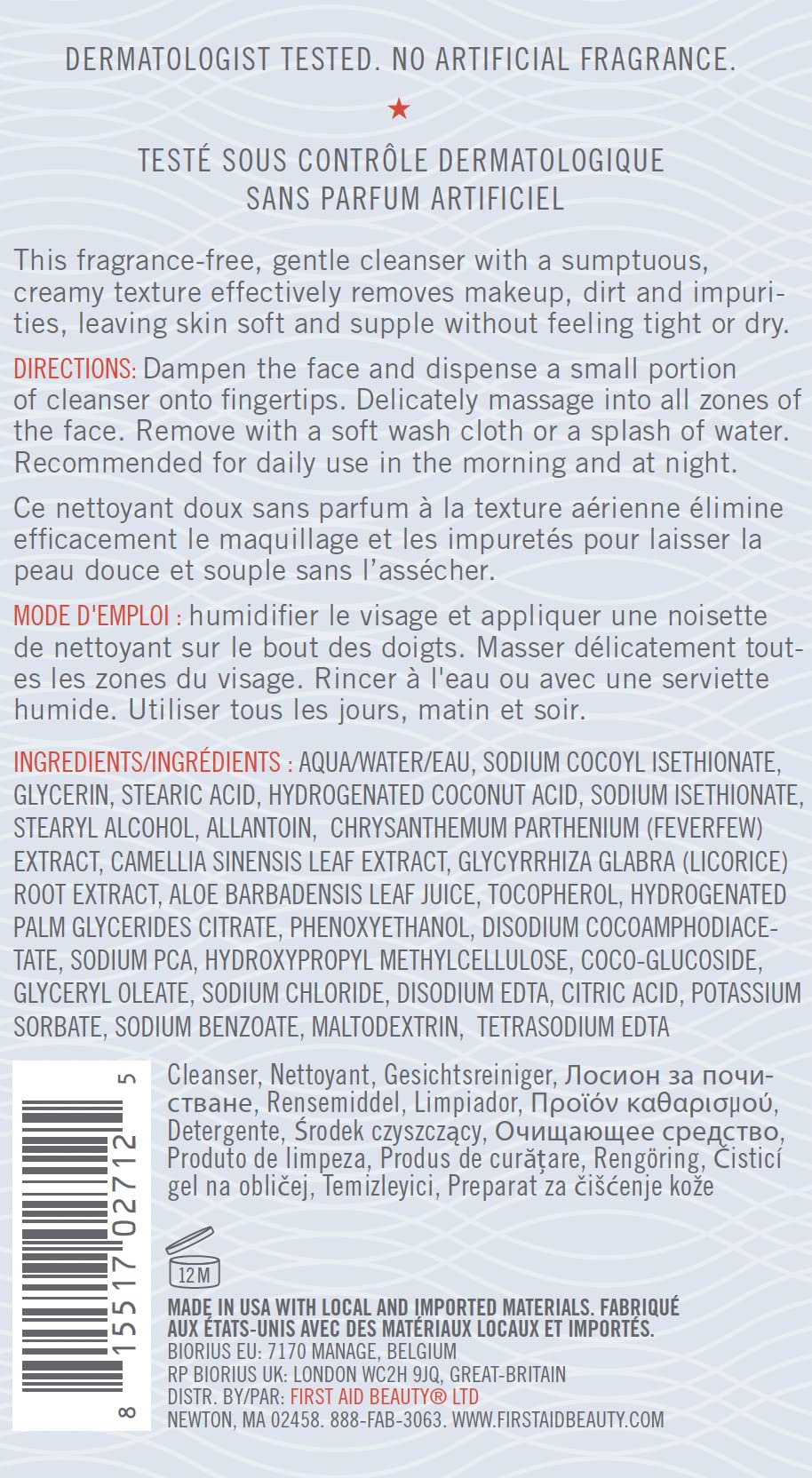 First Aid Beauty limpiador facial Piel Pura, uso diario recomendado para piel normal a seca