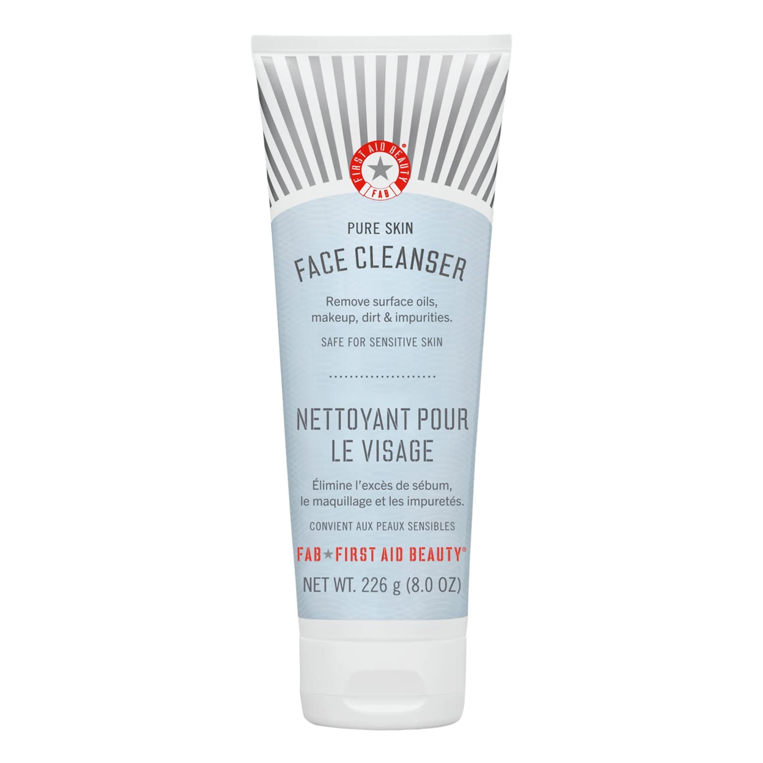 First Aid Beauty Pure Skin Face Cleanser bottle, fragrance-free formula for sensitive skin.