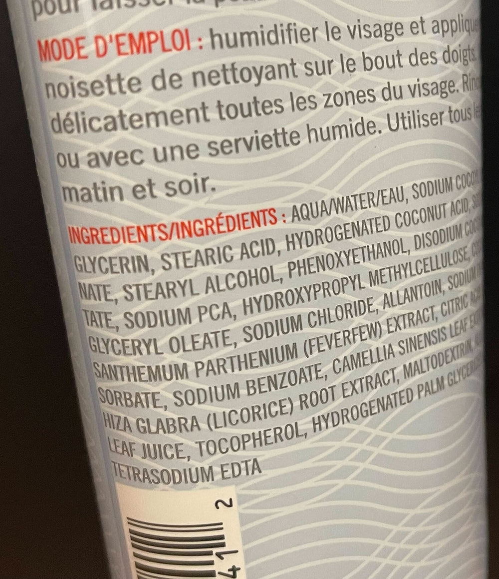 Ingredients close-up of First Aid Beauty Pure Skin Face Cleanser with antioxidant blend