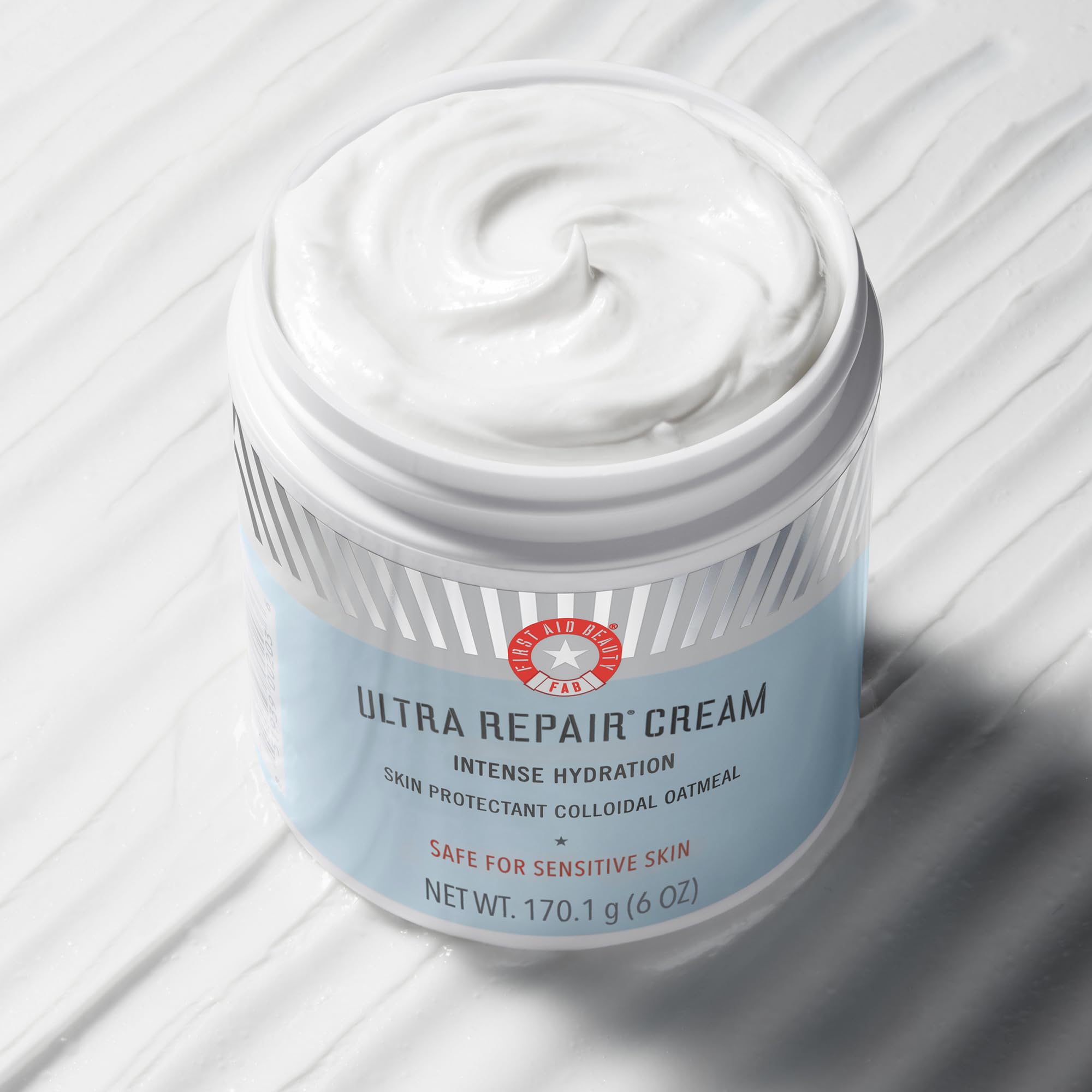 Fragrance-free Ultra Repair Cream label indicating gentle, skin-safe formula.