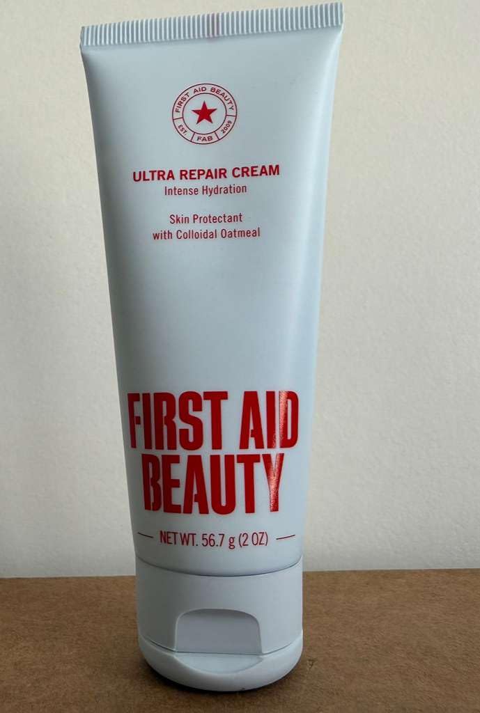 First Aid Beauty Ultra Repair Cream fragrance-free packaging emphasizes gentle care.