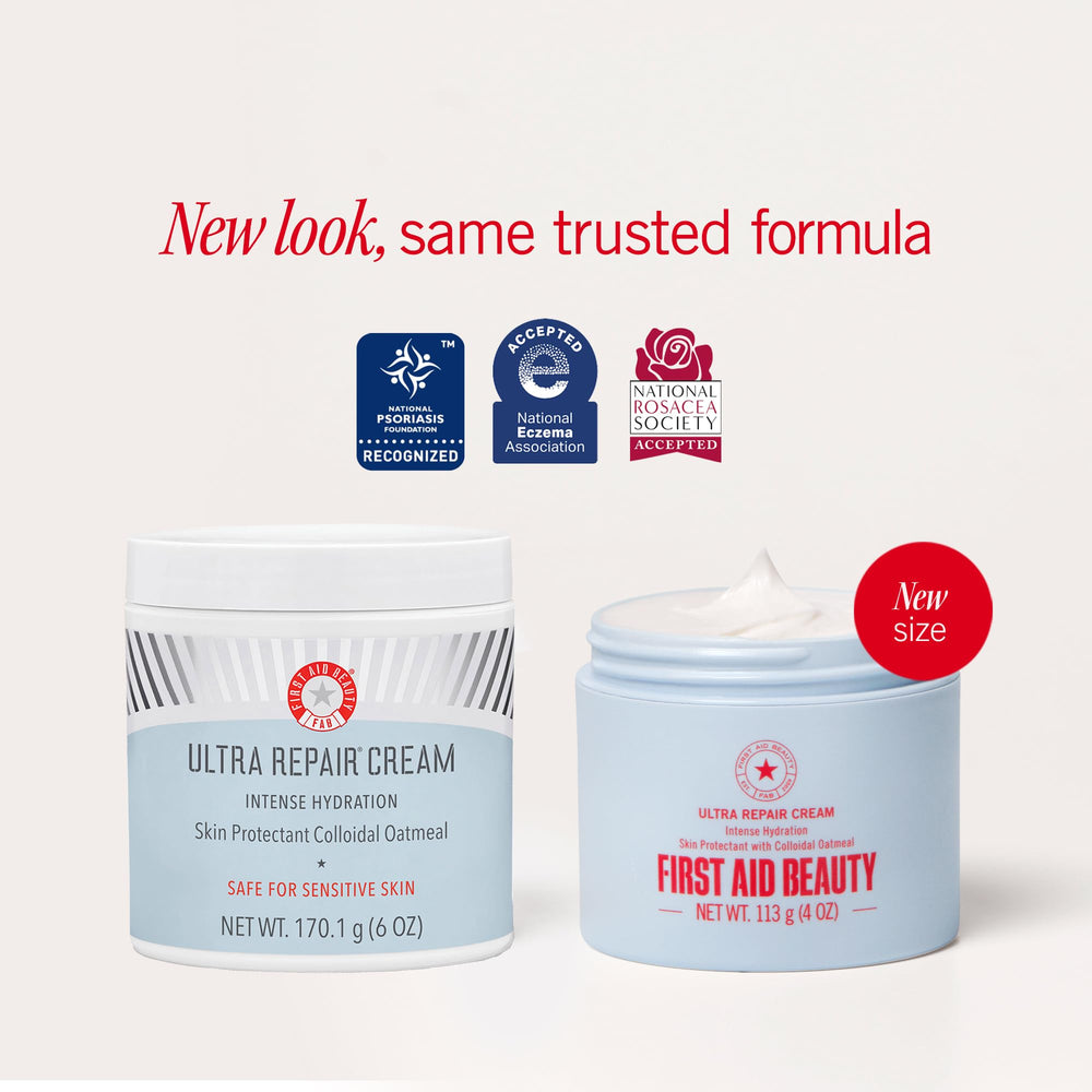 First Aid Beauty Ultra Repair Cream jar closeup showing whipped texture for quick absorption