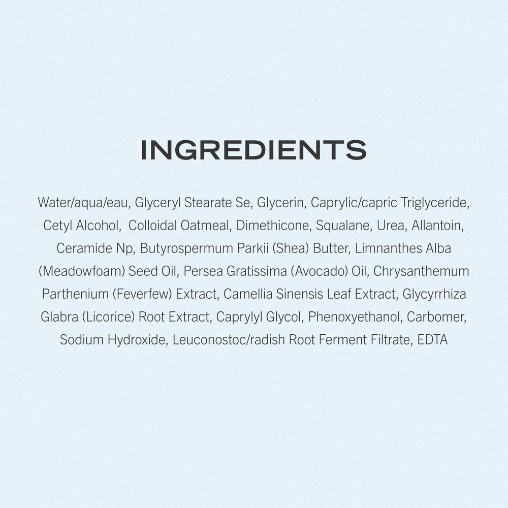First Aid Beauty Ultra Repair Moisturizer jar back label lists gentle, dermatologist-tested ingredients