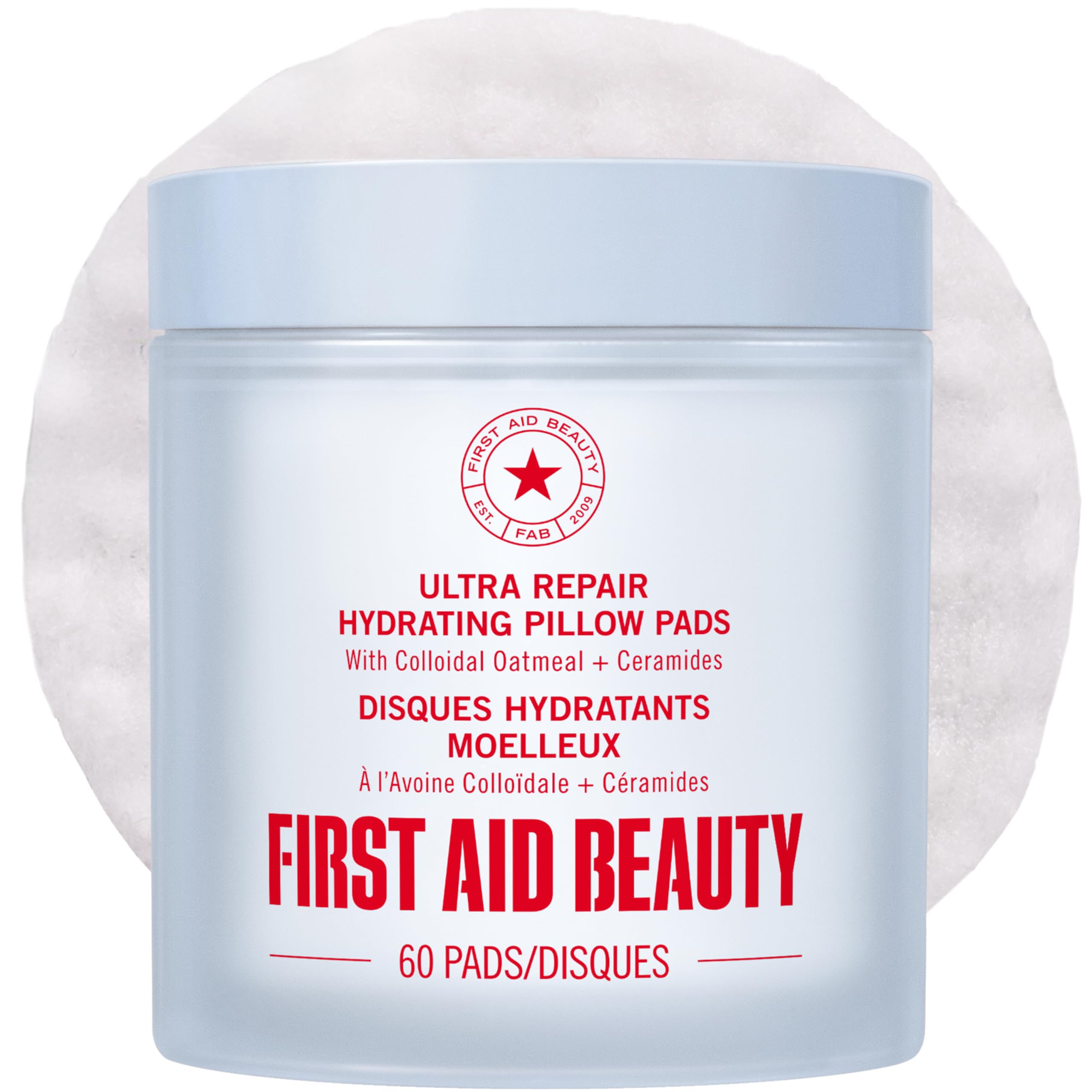 First Aid Beauty Ultra Repair Pillow Pad pack shot showing hydrated, soothed skin
