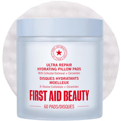 First Aid Beauty Ultra Repair Pillow Pad pack shot showing hydrated, soothed skin