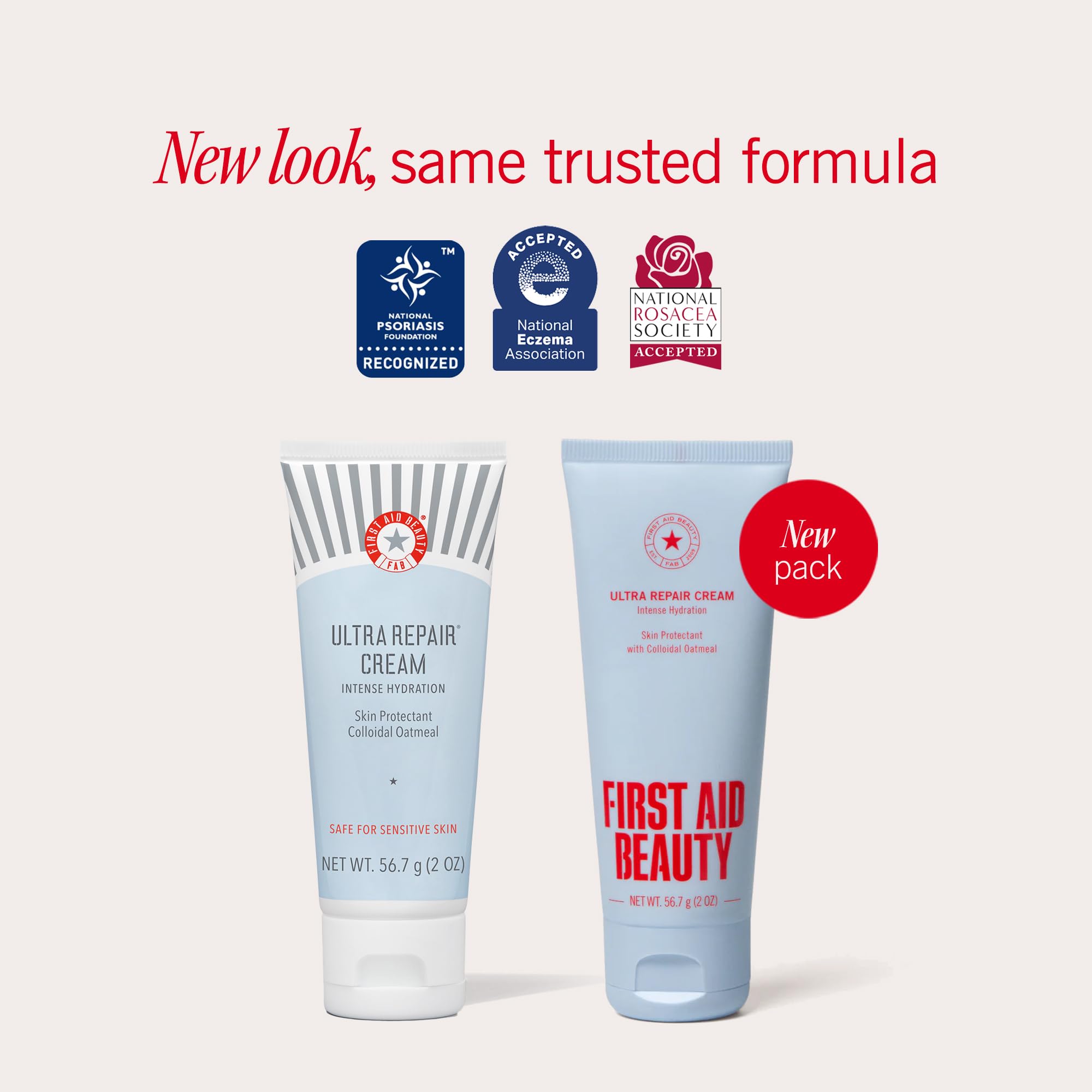 Ultra Repair Cream de First Aid Beauty, textura batida que se absorbe rápido para confort inmediato