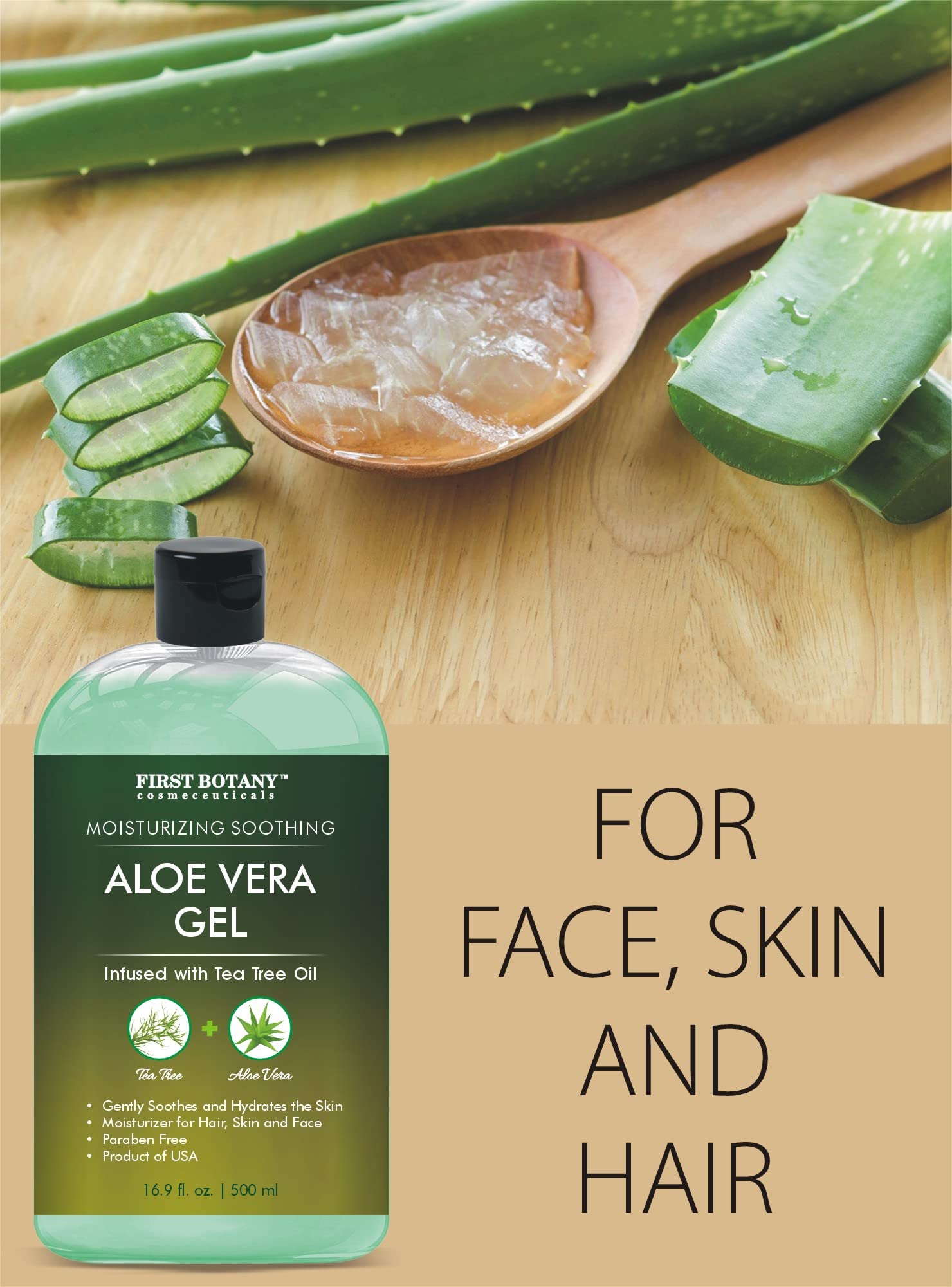 First Botany Aloe Vera Gel para uso diario, revitaliza piel y cabello