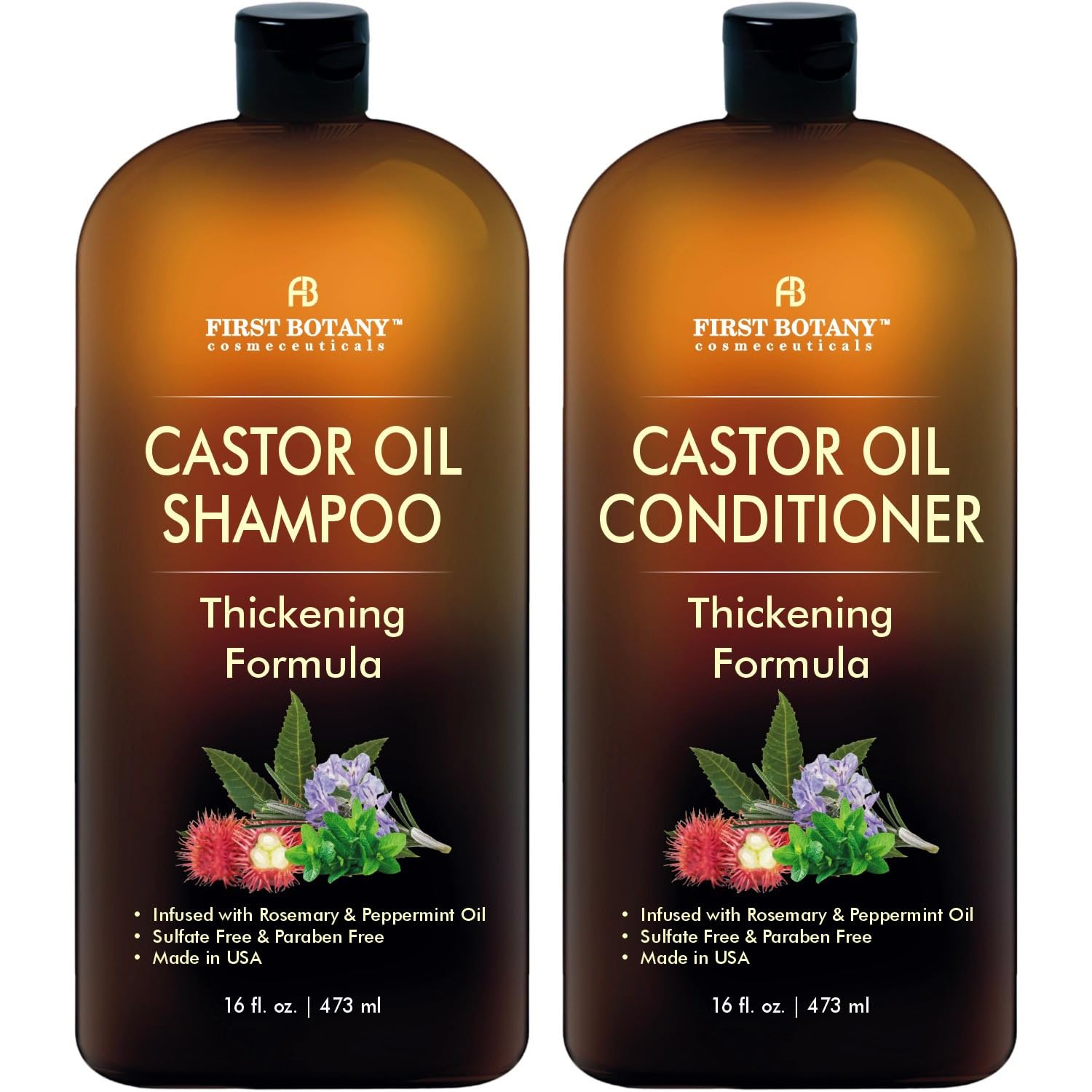 First Botany Castor Oil Shampoo bottle promotes scalp refreshment and hair strength.