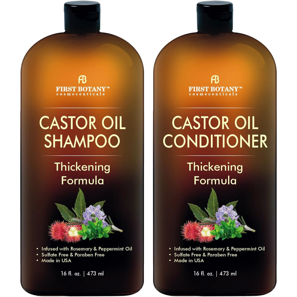 First Botany Castor Oil Shampoo bottle promotes scalp refreshment and hair strength.