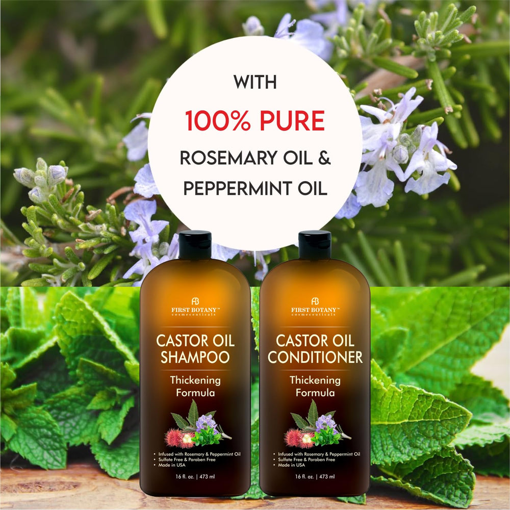 First Botany Castor Oil Shampoo packaging highlights sulfate-free cleansing and scalp comfort.