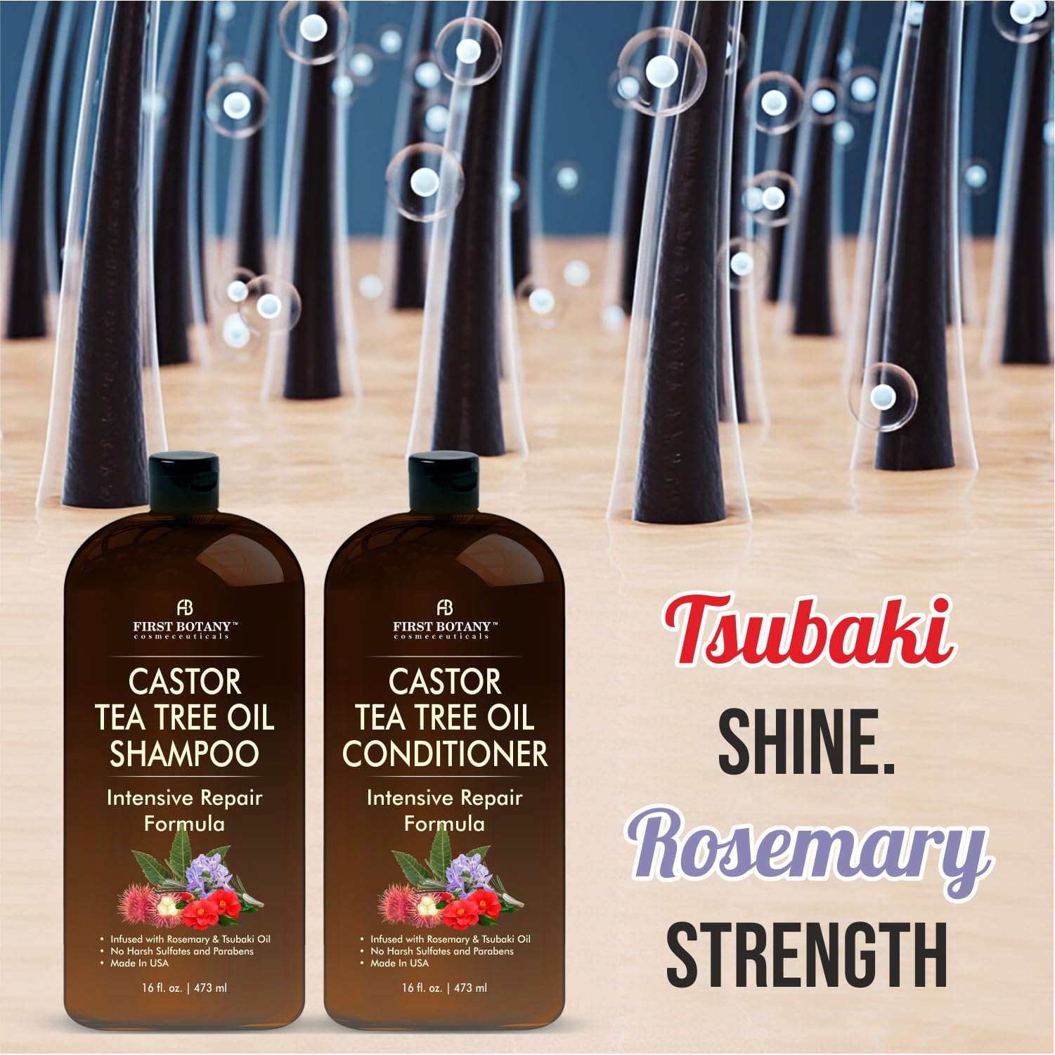 Close-up texture of First Botany Castor Tea Tree Conditioner showing creamy formula