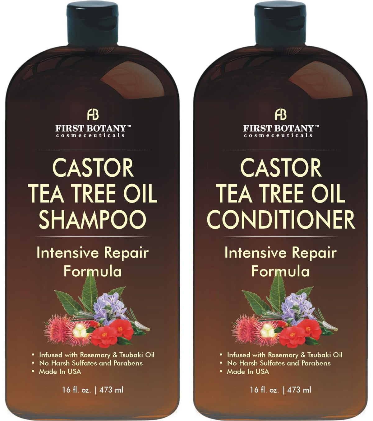 First Botany Castor Tea Tree Shampoo bottle pour for scalp refresh and fuller-looking hair