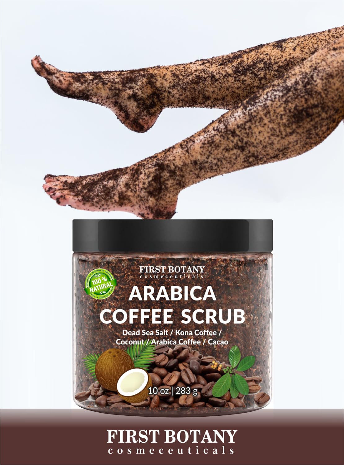 First Botany Scrub con granos de café arábica para exfoliar y revitalizar la piel