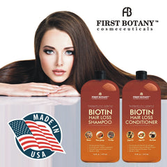 First Botany hair growth shampoo label close-up with natural ingredients.