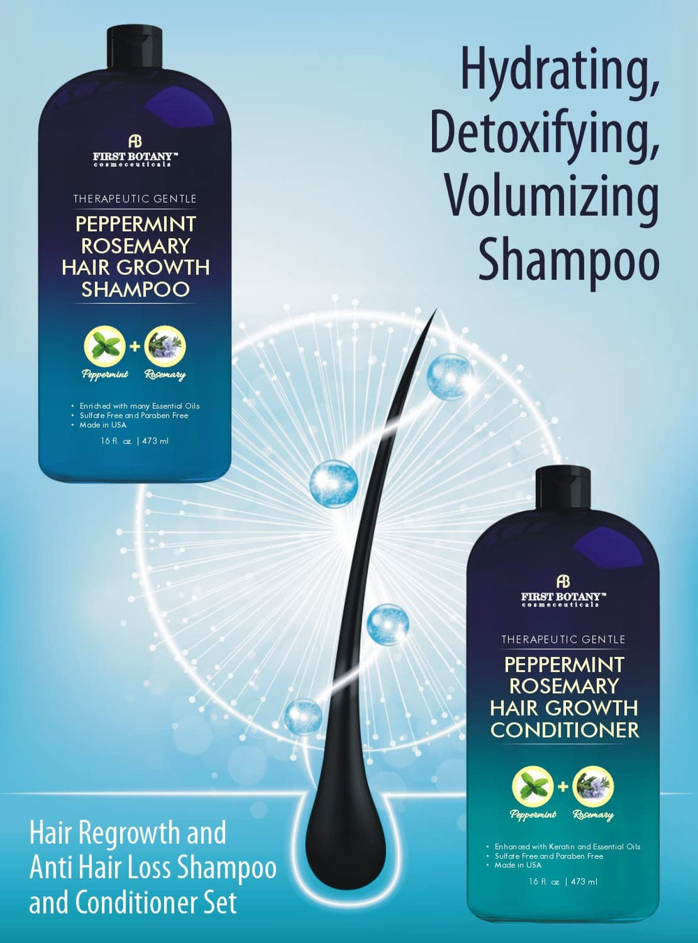 First Botany Peppermint Rosemary daily-use bottle supports everyday hair routine.