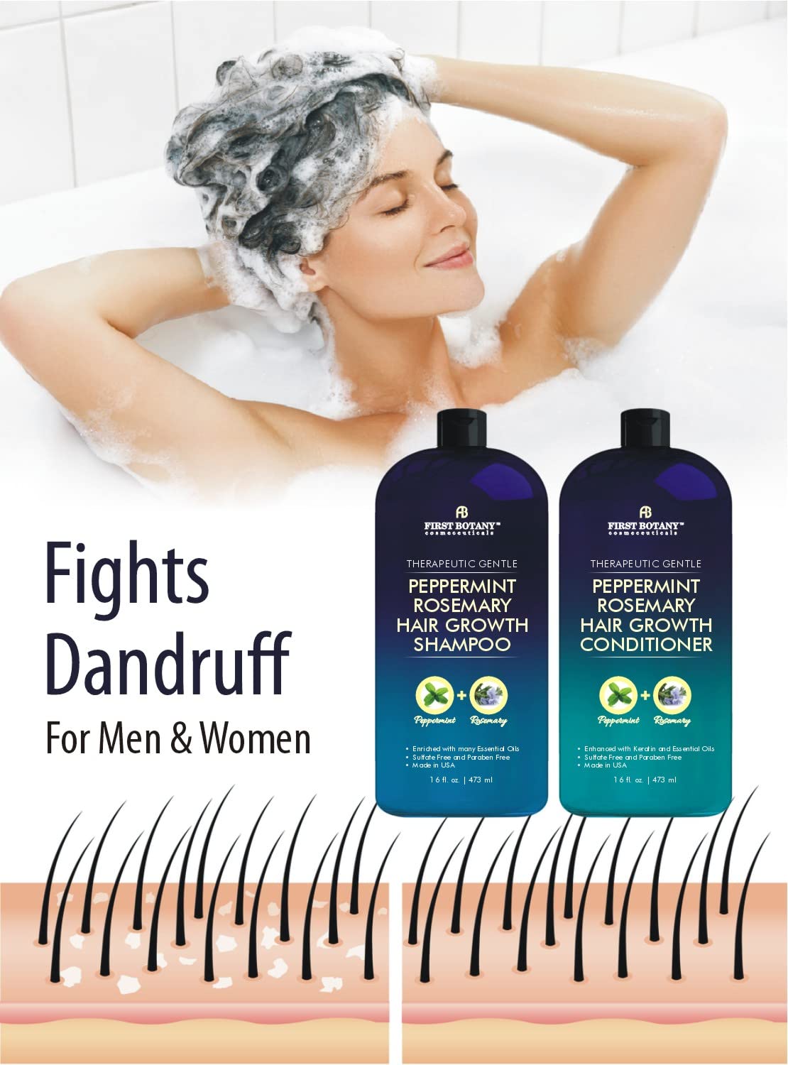 First Botany Peppermint Rosemary Shampoo lather delivering thorough cleansing.