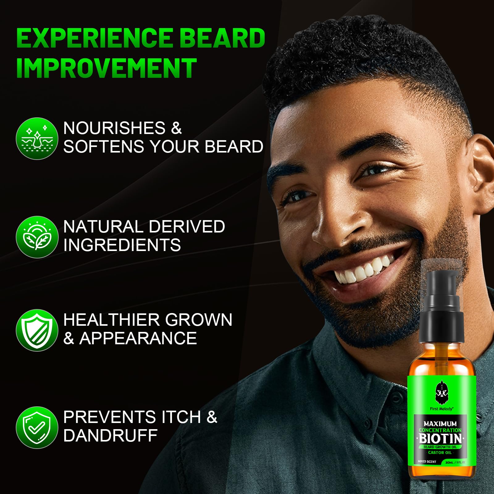 First Melody itch relief image focusing on skin nourishment under beard.