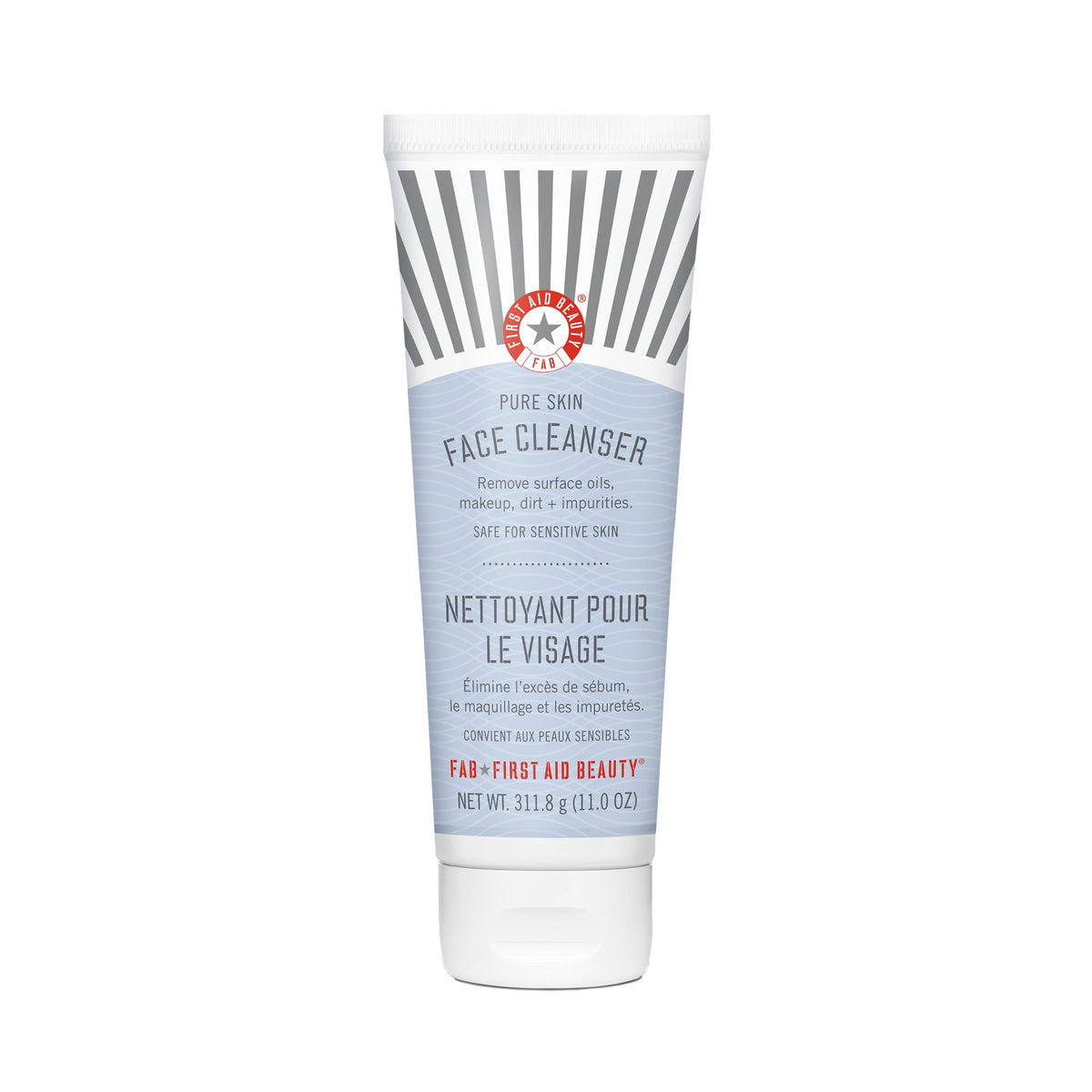 First Aid Beauty Pure Skin Face Cleanser bottle with fragrance-free formula for sensitive skin.