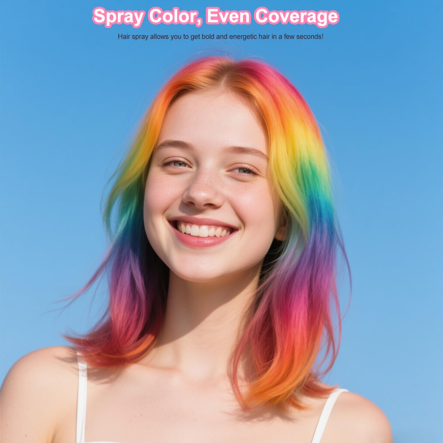 Firstfly blue hair color spray applying to hair for quick, vivid styling.
