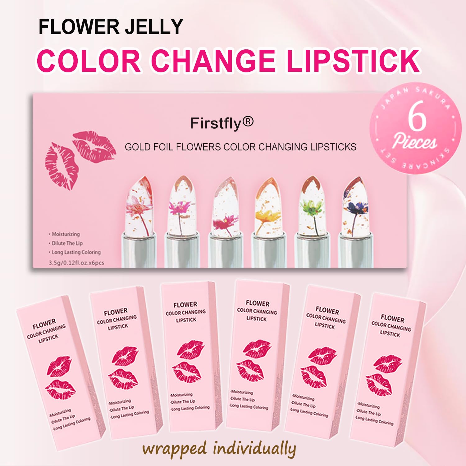 Firstfly color-changing lipstick swatch displaying temperature-driven tint shift.