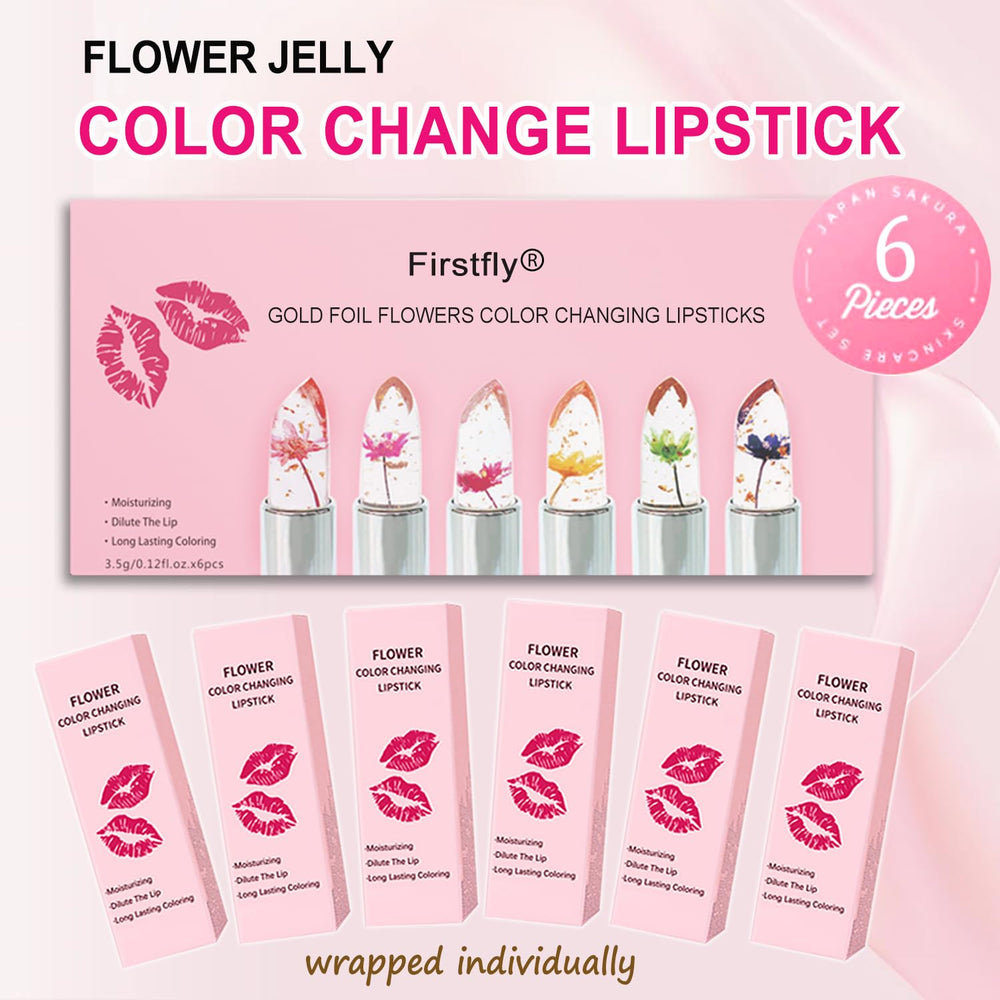 Firstfly color-changing lipstick swatch displaying temperature-driven tint shift.