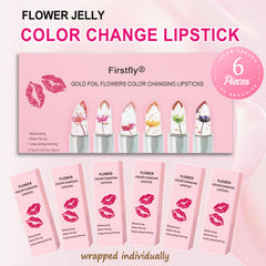Firstfly color-changing lipstick swatch displaying temperature-driven tint shift.