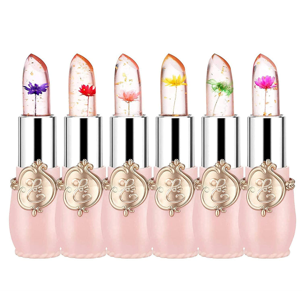 Firstfly crystal flower jelly lipstick 6pc set with pink temperature-adaptive tint.