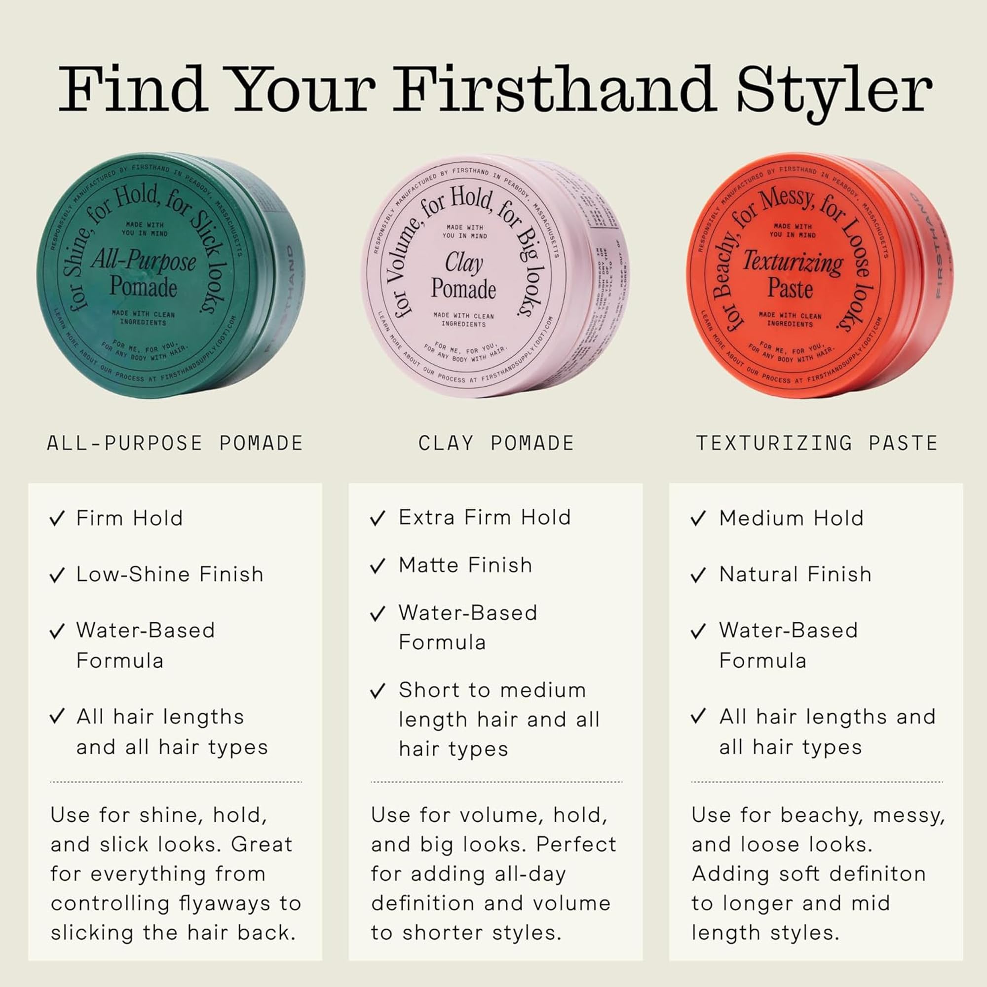 Firsthand Supply Hair Clay Pomade washes out easily with water rinse.