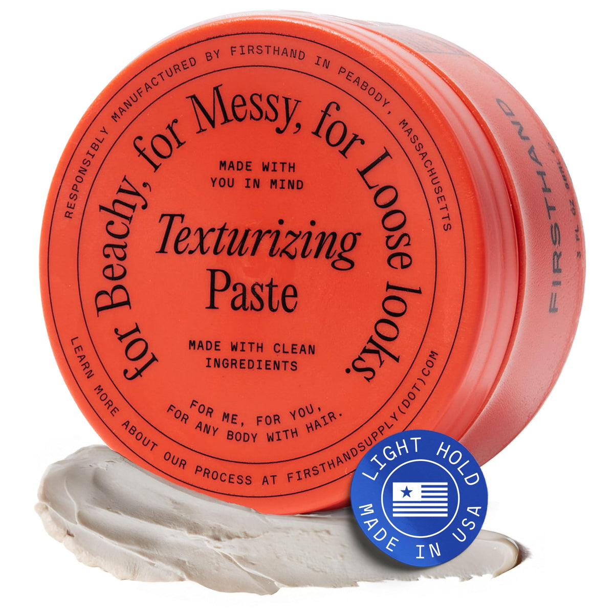 Firsthand Texturizing Paste jar closeup for natural hold and effortless shaping.