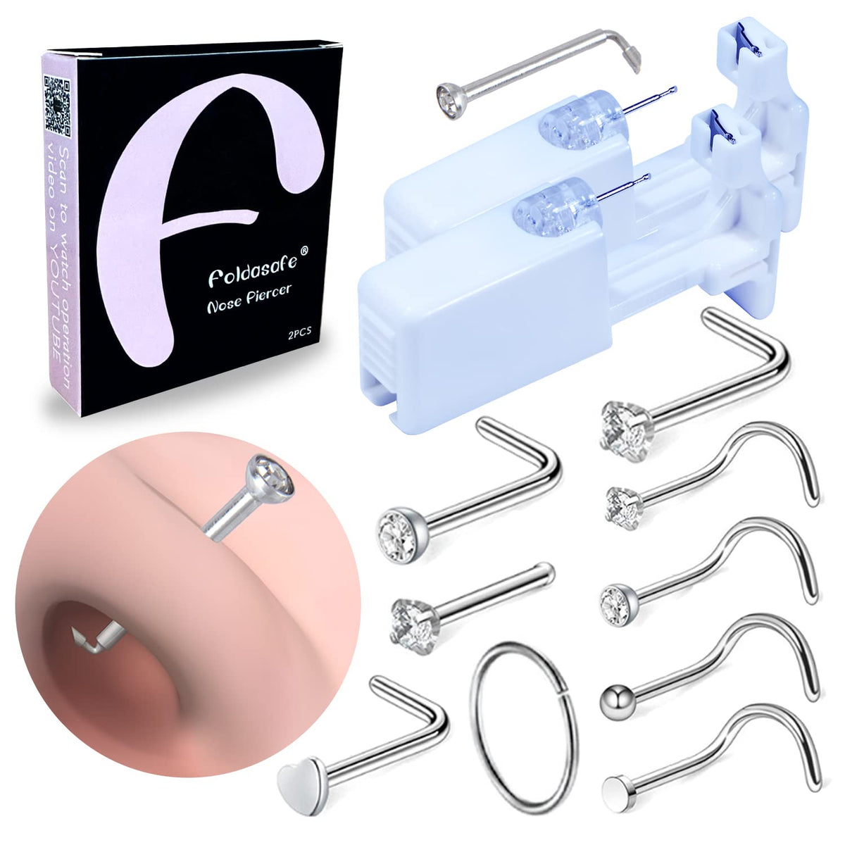Firstomato nose piercing gun set for quick, hygienic at-home piercings.
