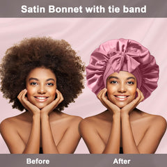 FIRSTPELLA adjustable satin bonnet; long tie keeps it comfortably in place