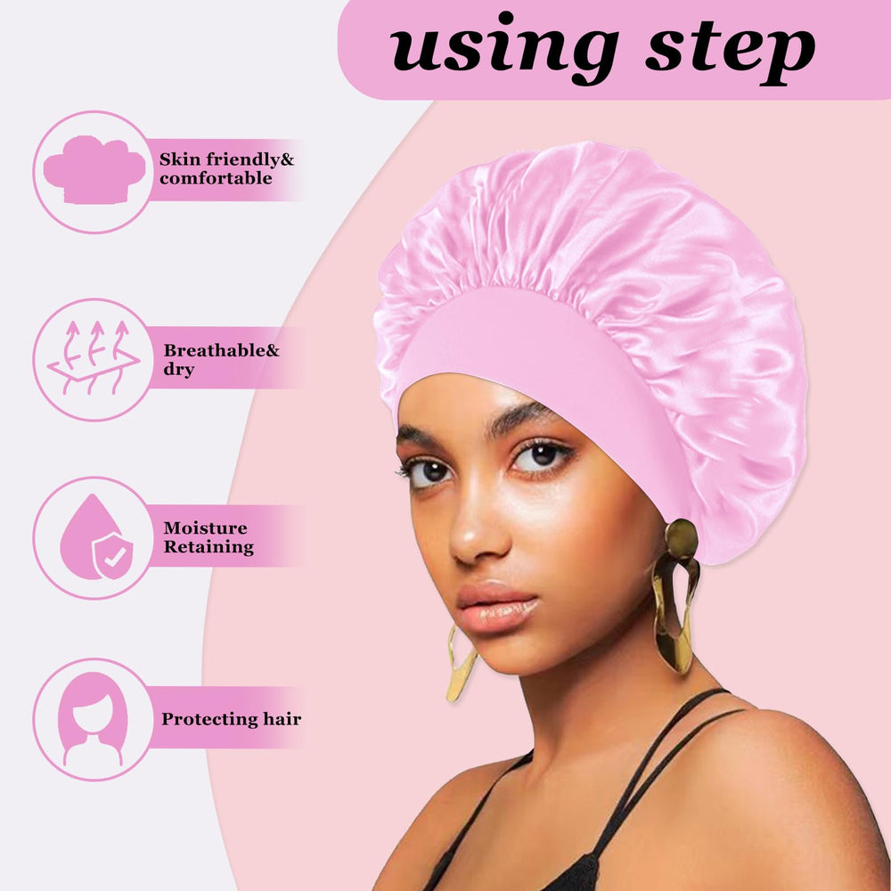 Gorro FIRSTPELLA satinado para dormir rosa evita enredos y desvanecimiento de color.