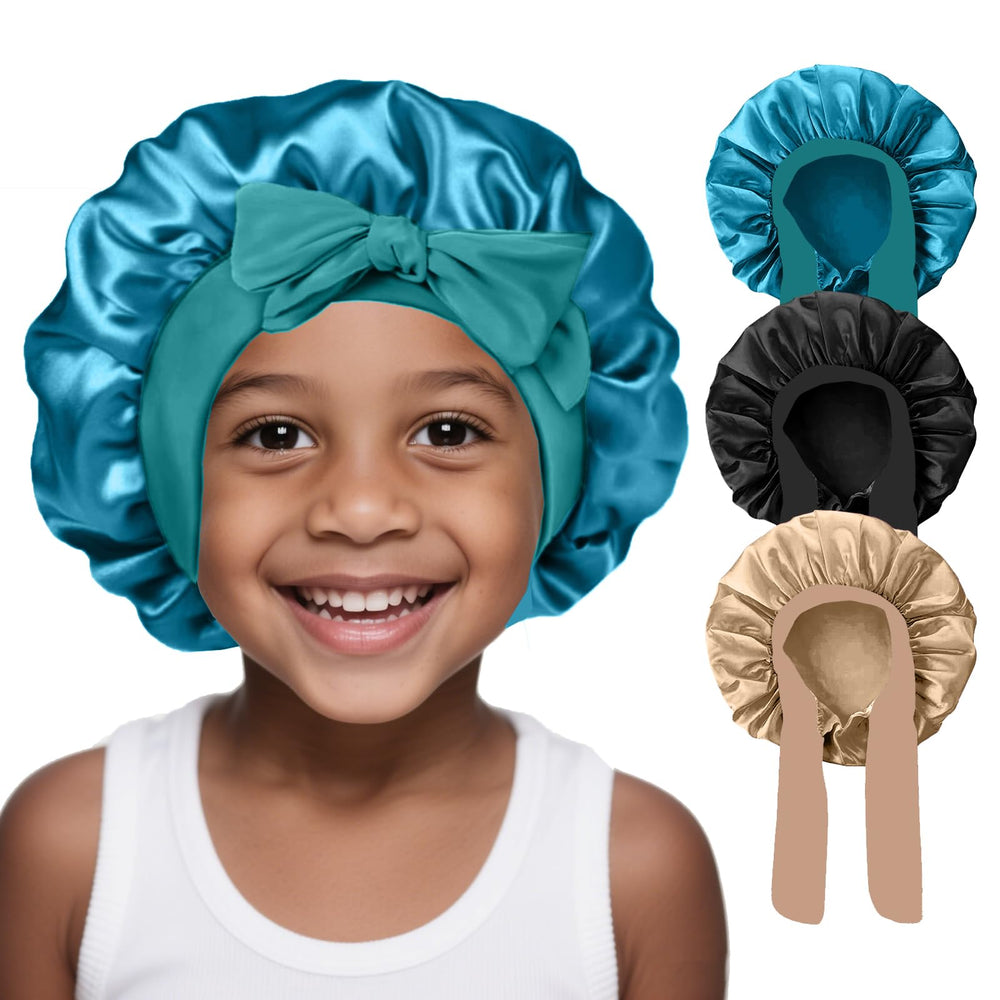 Gorro satén FIRSTPELLA para niños azul pavo real, cómodo para dormir
