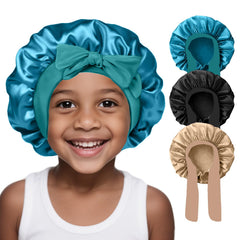 Gorro satén FIRSTPELLA para niños azul pavo real, cómodo para dormir